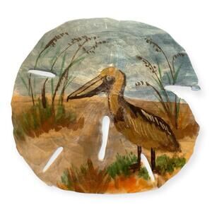 Hand Painted Original Sand Dollar Pelican Beach FolkArt by Lois Derthick Florida
